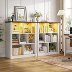 EnHomee 7 Cube Storage Organizer with LED Light and Charging Station Wood Cube Shelf White Bookshelf for Bedroom Living Room,Office,White