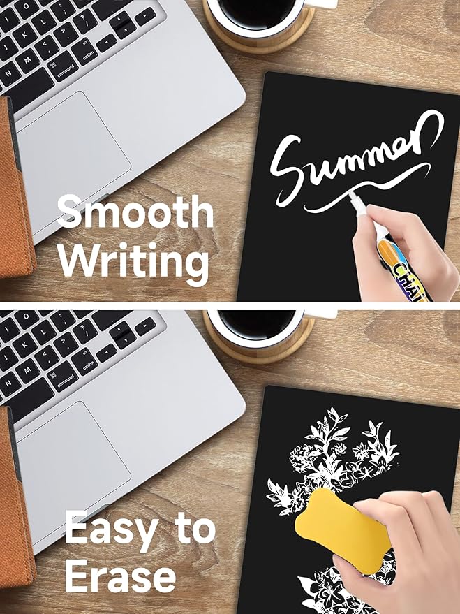 Kivsty 2 PCS Desktop Black Dry Erase Board with Stand - 12” x 8” Small Acrylic Black Board with Marker and Magnetic Clip, Reusable Desk Notepad, to-Do List, Menu Board Signs for Bar, Office, Home