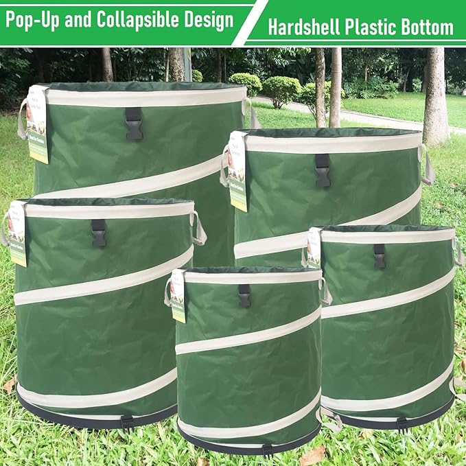32-Gallon Collapsible Trash Can (19x25 in) Hard-Shell Bottom Leaf Bag,Yard Waste Bag,Garden Debris Container,Pop-Up Recycling Bin,RV Camping Waste Bin,Laundry Hamper,Lawn Grass Clippings,Weeds Basket