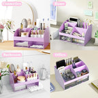 COMFYROOM Desk Accessories with Pen Holder, Office Supplies Desk Organizers and Accessories, Tape Dispenser, Stapler, Staple Remover, Staples, Clips Set, Ruler, Scissor, Pen, Tape (Purple)