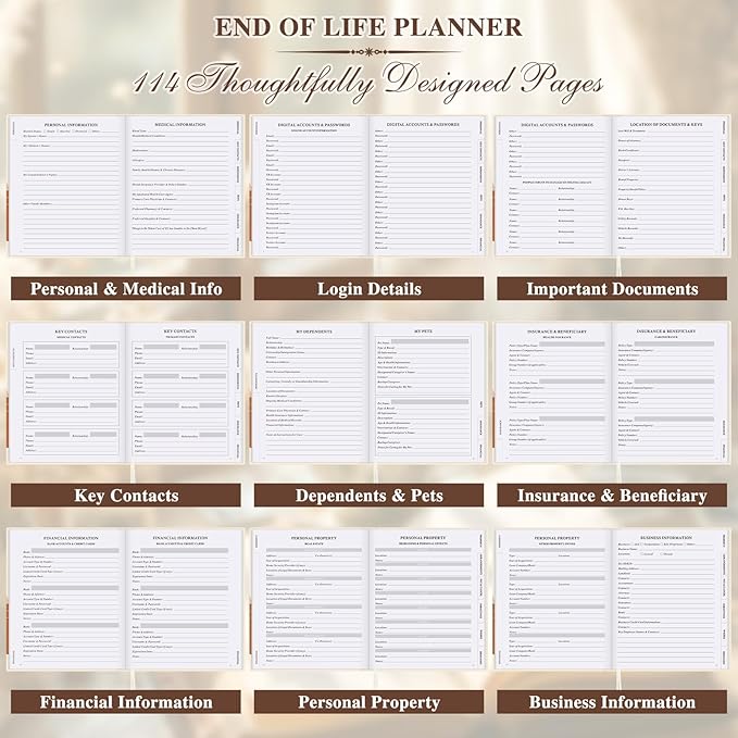 Lanpn End of Life Planner Death Organizer with Tabs, Final Wishes & Financial Estate Planning Journal, When I Die Journal for Senior, Before Death Life and Care Plan Book, Leather Hardcover