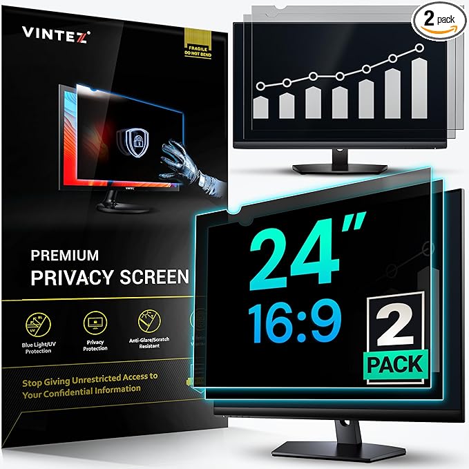 VINTEZ [2 Pack] 24 Inch 16:9 Privacy Screen for Computer Monitor and Laptop - Anti Glare Protector Film Blue Light Filter Eye Protection - Computer Screen Privacy Shield