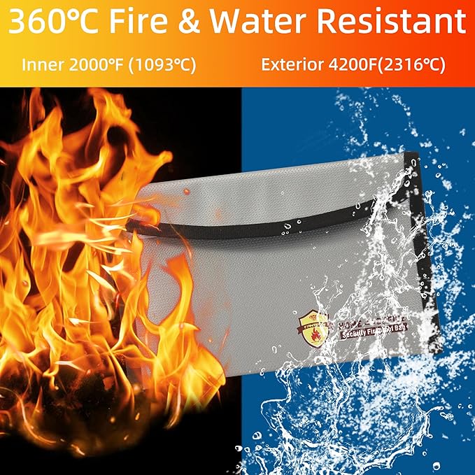 2 Pack Small Fireproof Bag (5 x 8 inches), Non-itchy Fireproof Wallet Bag for Valuables, Jewelry, Cash, Passport, Invoice, Currency & Keys