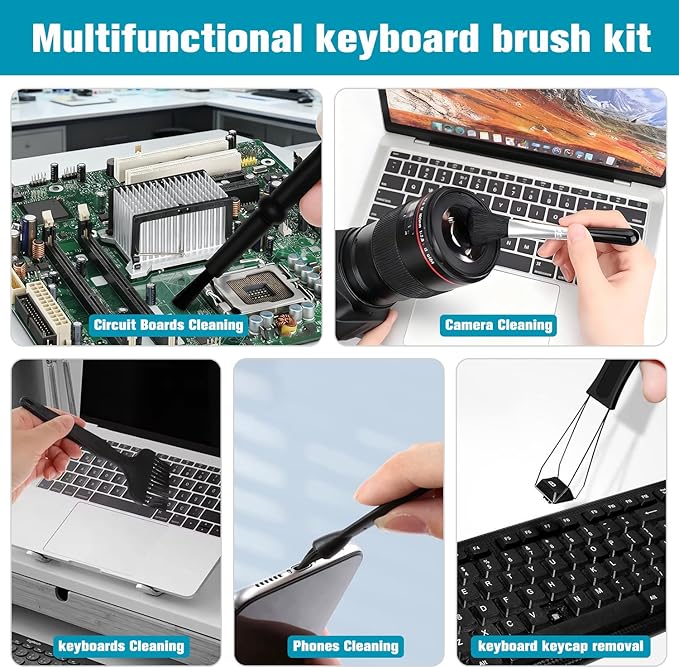 IOGOG 6PCS Keyboard Brush Cleaner Kit with Keycap Puller & Switch Puller, PP Handle Nylon Small Space Dust Removal Anti Static Brush for Computer Keyboard Electrical Appliance Seam Motherboard Camera
