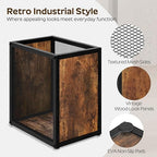YATINEY Office Trash Can, 4 Gallon Garbage Can, Metal Wastebasket with Wood-Look Panels, Industrial Style Trash Can for Office, Study, Rustic Brown and Black WB03BR