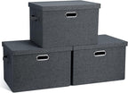Graciadeco Large 17" 36 Quart Collapsible Stackable Storage Bins with Lids, 3 Packs Dark Gray Foldable Fabric Closet Storage Boxes with Lids, Heavy-duty Linen Cube Baskets(17x12x11)