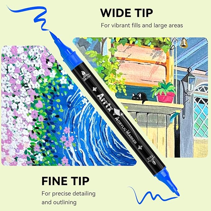 Arrtx Dual Tip Acrylic Markers 112 Colors,Brush and Fine Tip Acrylic Paint Pens Paint Coloring Drawing Markers for Rock Painting,Wood,Canvas,Glass,Stone,Plastic,Fabric Art Supply
