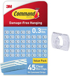 Command Indoor Mini Light Clips, 45 Clear Clips and 54 Command Strips, Damage Free Hanging Christmas Decorations, Wall Clips for Hanging Lights and Cable Management, Holds up to 0.3 lb