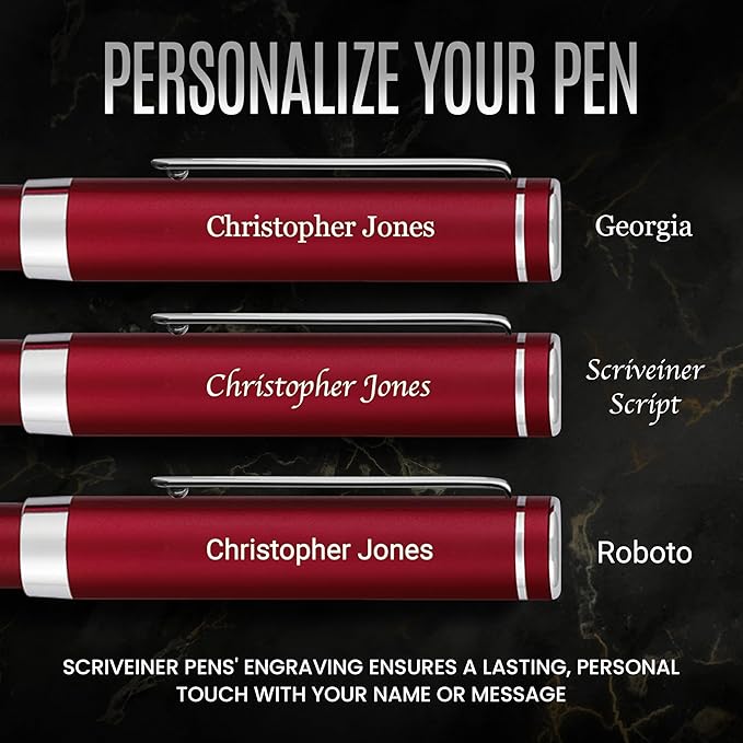 Scriveiner Personalized Luxury EDC Fountain Pen (Medium), Stunning Matt Red Pocket Pen, Chrome Finish, Schmidt German Nib, Best Engraved Fountain Pen Gift Set for Men & Women, Name Engraving