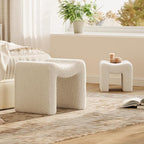 ZYKZYK Ottoman Set of 2, Plush Velvet Vanity Seats with Modern Foot Rest, Backless Stool Pair for Bedroom, Living Room & Makeup Dressing Table(2-in-1) White