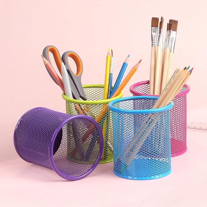 Tamaki Pen Holder Cup for Desk, Wire Mesh Pencil Cup Holder for Desk Office Pen Organizer (Blue)