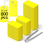 500 Pieces Plastic Shipping Tags With Wire - Waterproof Heavy Duty Labeling Tags With String Wires for Equipment Car Parts (Yellow, 2x4)