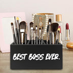 QZQE Boss Gifts Pen Pencil Holder Organizer for Desk, Bosses Leader Appreciation Gifts, Best Boss Ever Wooden Box Signs Decorations for Home Workplace Office Desk Tabletop