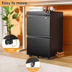 INTERGREAT 2 Drawer File Cabinet with Wheels, Metal Filling Cabinet with Lock, Locking Office Mobile Cabinet with Wheels for Legal/Letter Size, Under Desk, Easy Assemble, Black