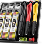 Nicpro 3 Pack Carpenter Pencil Set with Sharpener & Finger Grip, Mechanical Woodworking Pencils with 39 Refills (Red, Black, Yellow), Deep Hole Marker Heavy Duty Construction Pencils - With Case