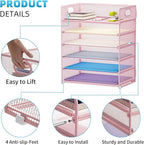 Marbrasse 6 Tier Paper Organizer Letter Tray - Mesh Desk File Organizer with Handle, Paper Sorter for Letter/A4 Office File Folder Holder -Pink