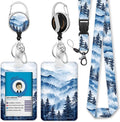 Giancomics Misty Forest Lanyards for Id Badges, Hoarfrost Landscape ID Badge Holder with Retractable Reel, Ink Painting Teacher Lanyard with Keychain Clip Name Tag Card Holder for Women Gift