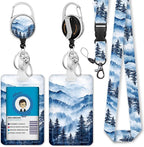 Giancomics Misty Forest Lanyards for Id Badges, Hoarfrost Landscape ID Badge Holder with Retractable Reel, Ink Painting Teacher Lanyard with Keychain Clip Name Tag Card Holder for Women Gift