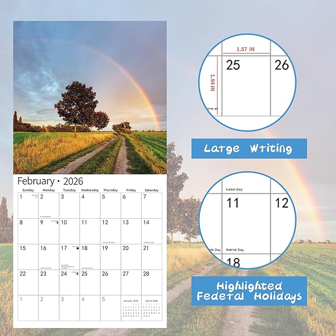2026 Wall Calendar,Calendar 2026, November 2025 - December 2026, Wall Calendar Rainbow, 12" x 24" Opened,Full Page Months Thick & Sturdy Paper for Calendar Organizing & Planning