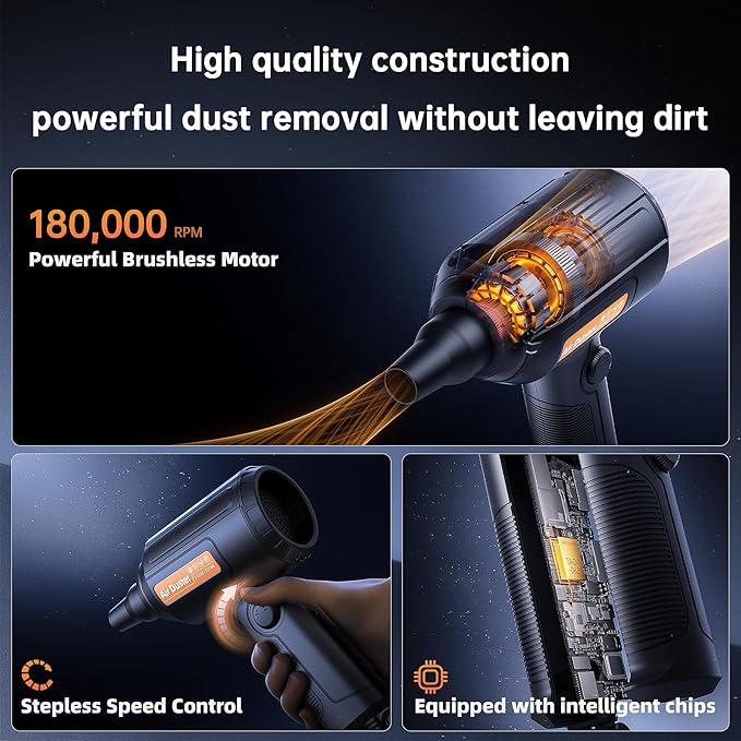 Electric Air Duster, 500W High-Power Corded Compressed Air Canister Replacement with Adjustable Speed, 10ft Cable - for Electronics, PC, Keyboard, Car, Camera, Inflatable Pool Toys