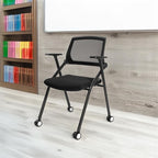 VACYOVKE 10 Pack Conference Room Chairs with Wheels and Sliding Armrest,Foldable Nesting Chair for Office School Church Waiting Room Black