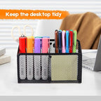 Ameceres Magnetic Pencil Holder - Extra Strong Magnets Mesh Marker Holder Perfect for Whiteboard, Refrigerator and Locker Accessories (2 Baskets, 1 Pack Black)