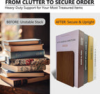 Brosisincorp Walnut Wood Book Ends for Shelves - Hand Polished Edges, Non-Skid Bookends for Heavy Duty Book Holders Office Desk Shelves Decorative Book Organizer, 6.69"H x 4.72"W x 3.94"L (1 Pairs)