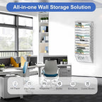 EasyPAG Wall File Organizer for Office 14 Pocket Mesh Wall Mounted Paper Organizer Hanging Folder Holder with Nametag Label for Home School, Silver