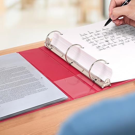 Samsill 1.5 Inch 3 Ring Binders, Made in USA, Economy Round Ring, Clear View Cover, 325 Sheet Capacity - for School, Home, Office - Red, 4 Pack