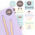 Large Name Labels for Kids (33) - Custom Stickers for Daycare and School Supplies - Durable, Waterproof Stickers for Water Bottles, Lunch Boxes, and More with Unique Designs - Sweets