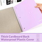 SUNEE Spiral Notebook, 1-Subject, Wide Ruled Paper, 8" x 10-1/2", 100 Sheets per Notebook, 3-Hole Punched Paper, Water Resistant Cover, Double-sided Pockets, Spiral Lined Notebooks for School, Purple