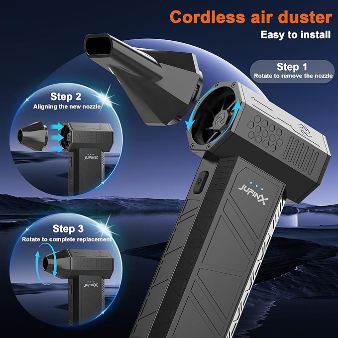 JVSCAM X3 Compressed Air Duster - Electric Air Duster with Brushless Motor,3 Gear Adjustable - mini Snow Blower- Rechargeable Air Duster for PC, Keyboard, Car,Outdoors,Home,Snow and Leaves Clearing