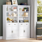 BORNOON 71.4" Tall Bookshelf with Drawers & Cabinet, 5-Tier Floor Standing Bookcase with Storage Doors, Adjustable Shelves & Metal Handles, 31.5" Wide Organizer for Home Office, Living Room