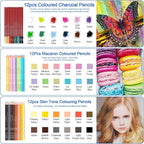 H & B Art Supplies, 72 Pack Drawing Supplies for Adults, Drawing Kit with Drawing Book, Coloring Book, Watercolor, Metallic Charcoal Macaron Oil-Based Coloured Pencils for Artists