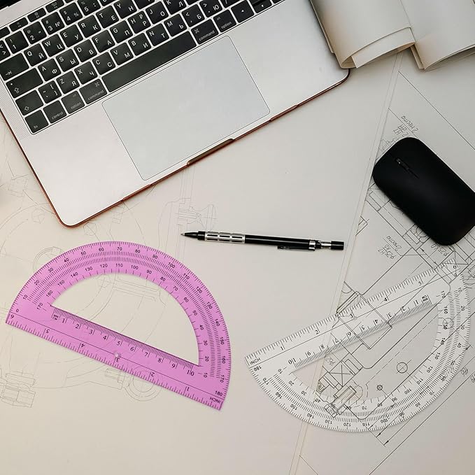 Zonon 100 Pack 6 Inch Plastic Protractor Christian Charity Donation 180 Degrees Pink Blue Clear Protractors for Classroom School Math Teacher Student Office Supplies Christmas Operation Gifts