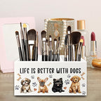 QZQE Dog Pen Pencil Holder Organizer for Desk, Dog Lovers Mom Gifts for Women, Life Is Better with Dogs Wooden Box Signs Decorations for Home Office Desk Tabletop, Gifts for Pet Lovers