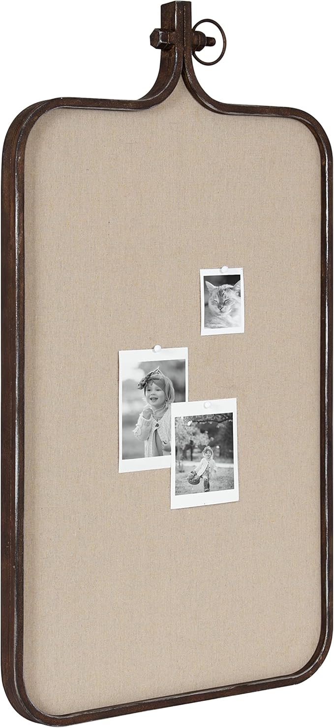 Kate and Laurel Yitro Modern Farmhouse Metal Rectangle Decorative Pinboard, 20 x 35, Rustic Bronze, Industrial Rectangular Bulletin Board with Unique Ornamental Crown