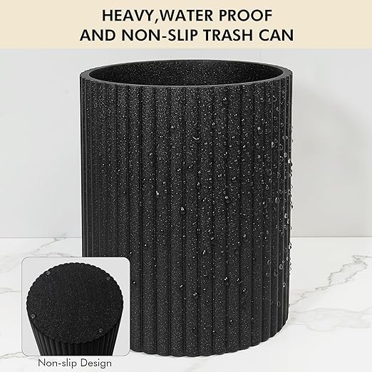 DoveeDosa Black Luxury Stone Bathroom Trash Can, Modern Bathroom Office Trash Can, Resin Wastebasket, Garbage Receptacle Bin for Bathrooms, Offices, Powder Rooms, Kitchens (Black)