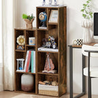 VECELO Narrow Bookshelf Set, Fits 9.3" × 10-12.8" Hardcovers, Cube Storage Bookcases, Free-Standing for Living Room, Bedroom, Home Office, 3/4-Tier, 2-Pack, Brown