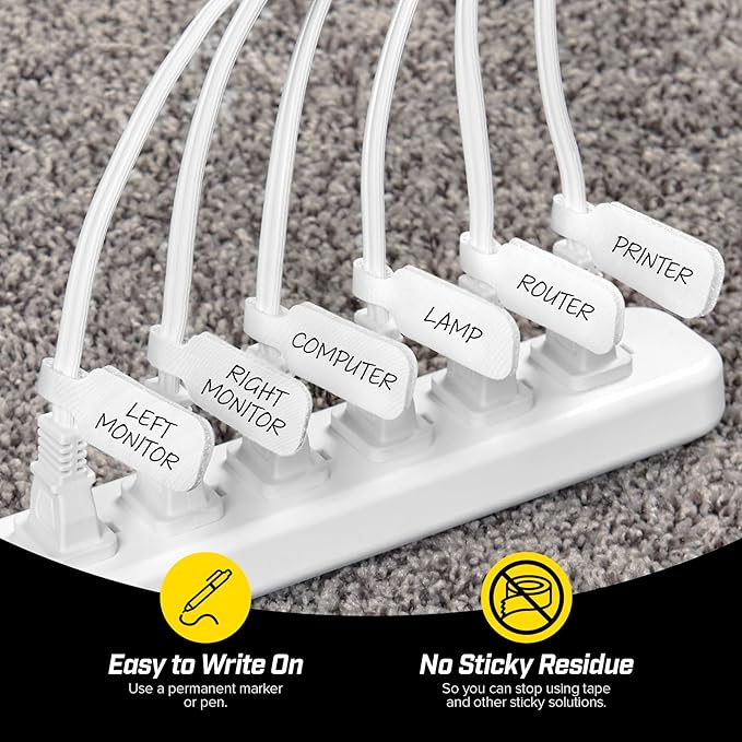 Wrap-It Storage Cable Labels - Medium, White (30-Pack) Write On Cord Labels, Wire Tags for Cable Management and Organizer for Electronics, Computers and More