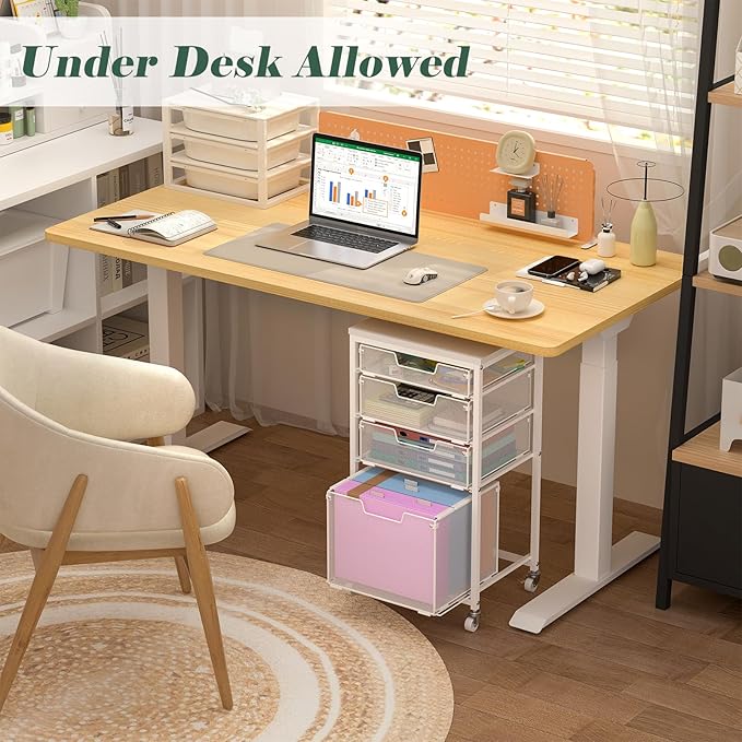 Sbanmao 4 Drawer Rolling File Cart with Wheels, Mobile Filing Cabinet for Home Office, Hanging File Organizer, Under Desk Storage, Multifunctional Utility Cart Printer Stand, White (Patent Pending)