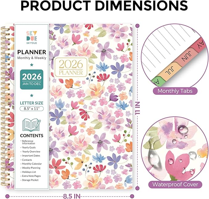 2026 Planner, Weekly and Monthly Planner, 8.5" x 11", January 2026 - December 2026, Agenda Planner with Monthly Tabs, Goal Setting & Time Management Organizer for Professionals & Students