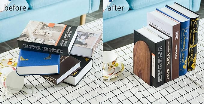 Large Bookend Hold Heavy Books- 7x4x5in 2 Pack Wood Bookends for Heavy Books Heavy Duty Walnut Book Ends for Men Wood Bookends for Office Desk Non-Skid
