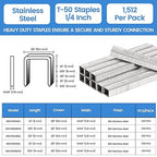 meite T-50 Stainless Steel Staples Marine, 1/4 Inch Heavy Duty Staples for Staple Gun - 1512 Counts, 20 Gauge 3/8 Inch Crown T-50 Upholstery Staple for Marine Applications