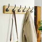 Dseap Coat Rack Wall: 24" Long, Patented, Heavy-Duty, 6-Double-Hooks Wooden Wall Mounted Coat Rack Coat Hanger Hook Rail for Winter Coats Hat Jacket Clothing, Light Brown, Pack of 2