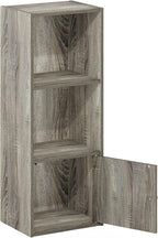 Furinno LUDER Book Shelf, 3-Tier Modern Bookshelf, Bookcase with 1 Door Storage Cabinet, 9.3 x 12 x 31.5, for Living Room, Bedroom, Home Office, French Oak