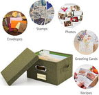 Remowith Greeting Card Organizer and Storage Box with 20 Pcs Adjustable Dividers, Storing Cards with 84 Pcs Labels Perfect for Storing Greeting Cards, Envelopes, Photos 1 Pack Olive Green