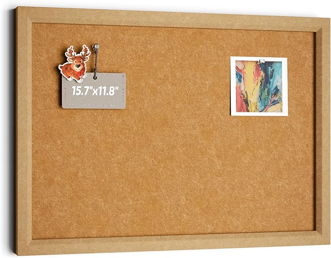 Fluxynara Felt Cork Board Alternative, Felt Bulletin Board 16" x 12" Mustard Yellow Frame with 8 Adhesive Tabs, Pin Board for Home Office, Classroom, Entryway, Kitchen Wall Decor—Sunset Yellow