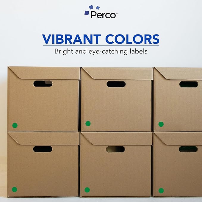 Perco Green 1-Inch Round Circle Dot Sticker Labels with Easy Peel Perforation - 1,000 Labels per Roll - Strong Adhesion, Vibrant Colors for Organizing, Crafting & More - Made in USA