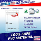 MIFFLIN Large (L) Vertical ID Badge Holders (Clear, 3x4 inch, 100 Pack), Plastic Nametag Covers with Zipper, Name Tag Holder